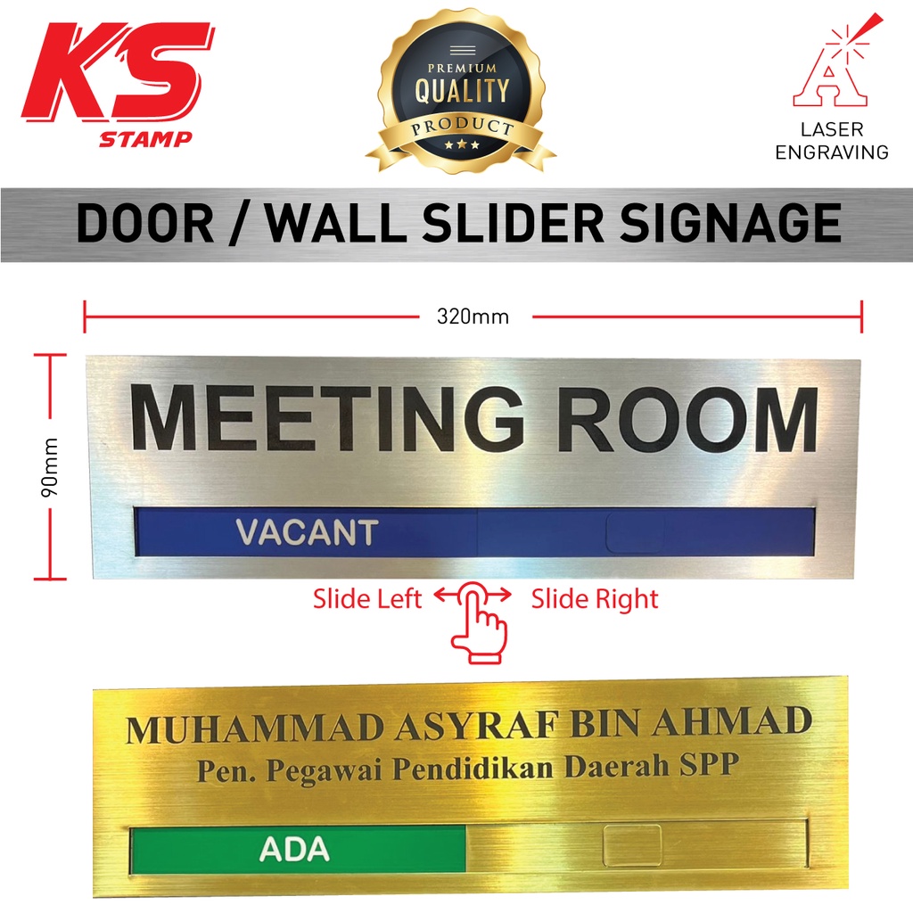 DOOR / Wall Slider Signage Color - Plate Sizes 32cm x 9cm Papan Tanda