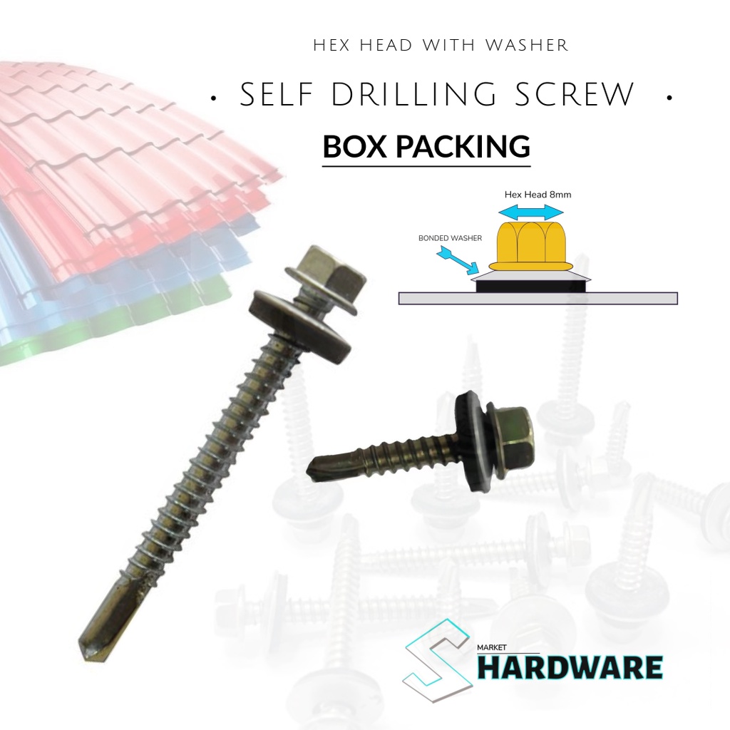 Self Drilling Screw skru besi DS Hexagon Head with Bonded Washer Steel ...