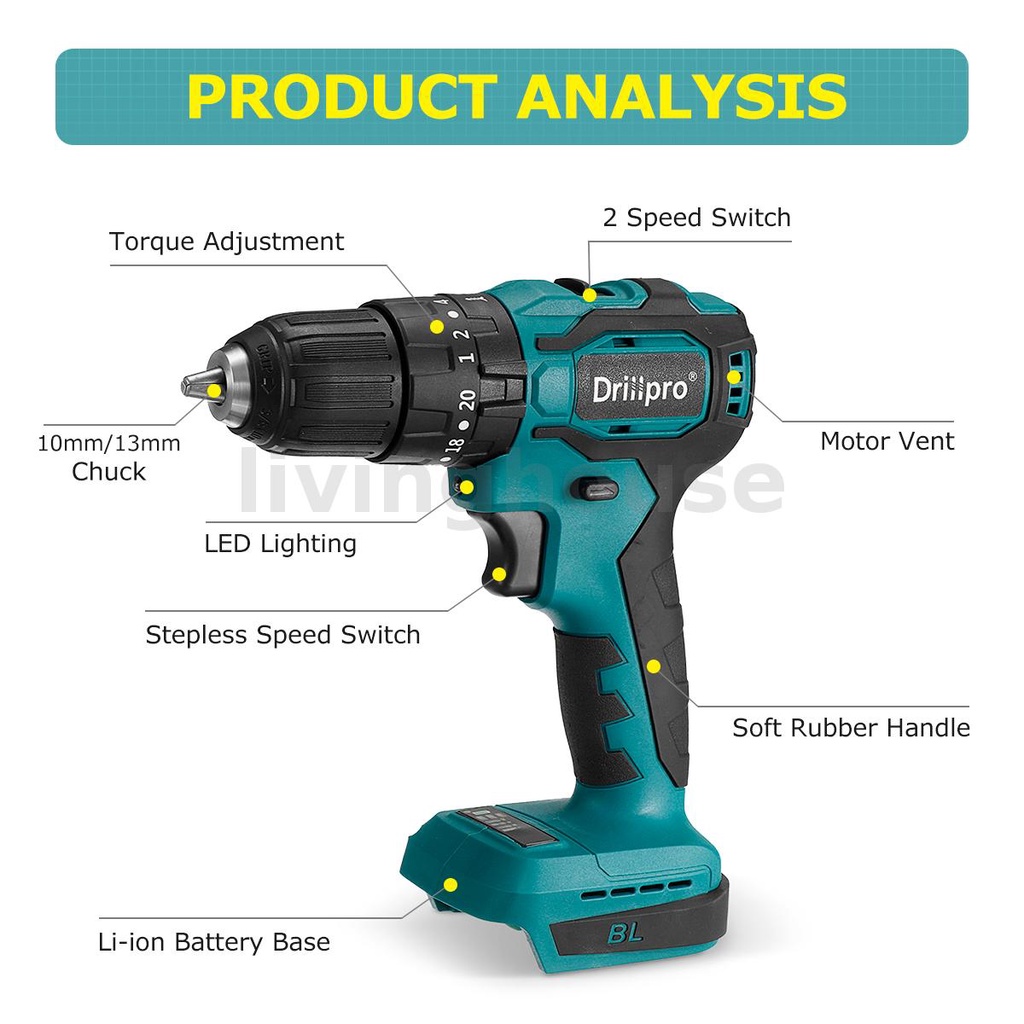 Brushless Electric Drill Cordless Screwdriver 3 Functions Mini Wireless