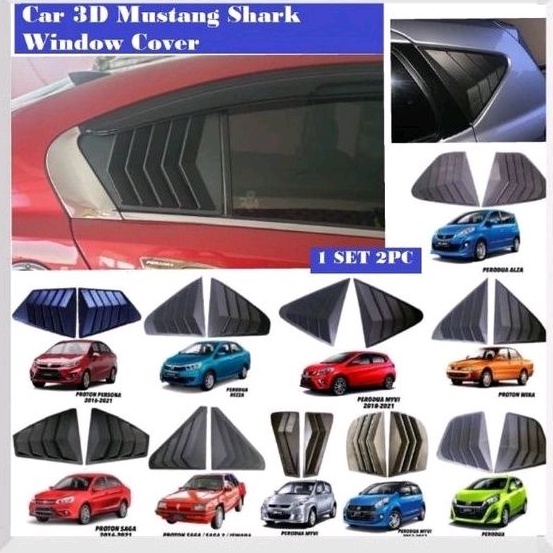 NEW Car Window Cover 3D Mustang Shark Window Cover Triangle Mirror