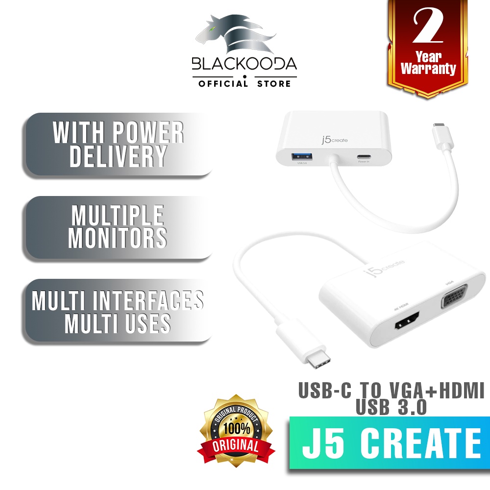 J5 Create JCA175 USBC™ to HDTV™ & VGA Adapter with USB™ 3.0/Power