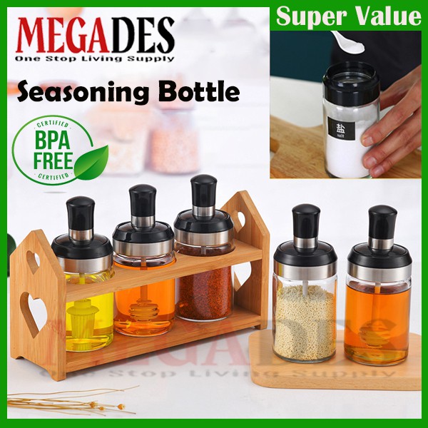 Seasoning Glass Bottle with Spoon Botol Rempah Seasoning Canisters ...