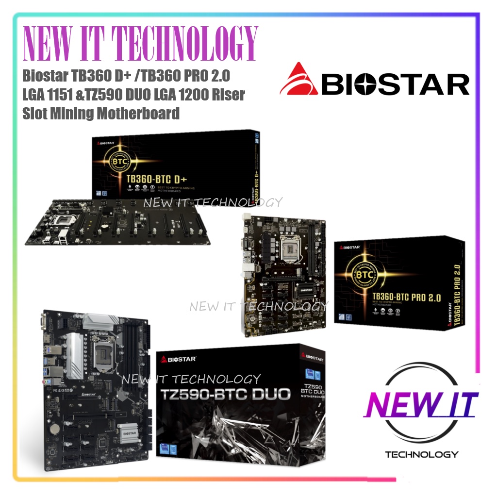 Biostar TB360 BTC D+ 8 PCIE|TB360 BTC PRO 2.0 12 PCIE LGA 1151&TZ590-BTC  DUO LGA 1200 Riser Slot Mining Motherboard | Shopee Malaysia