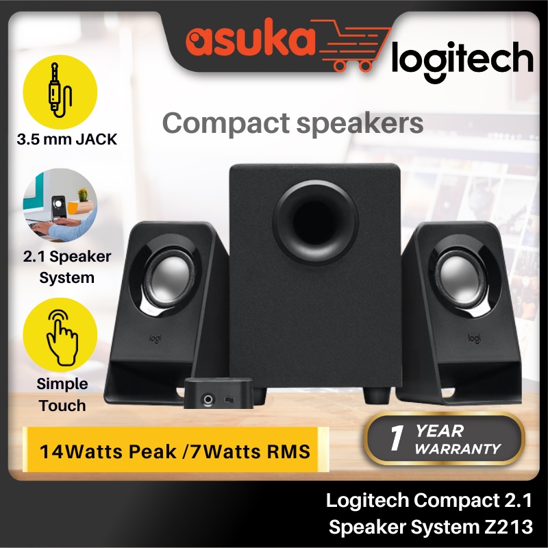 Logitech Compact 2.1 Speaker System Z213 with Full Sound, Compact ...