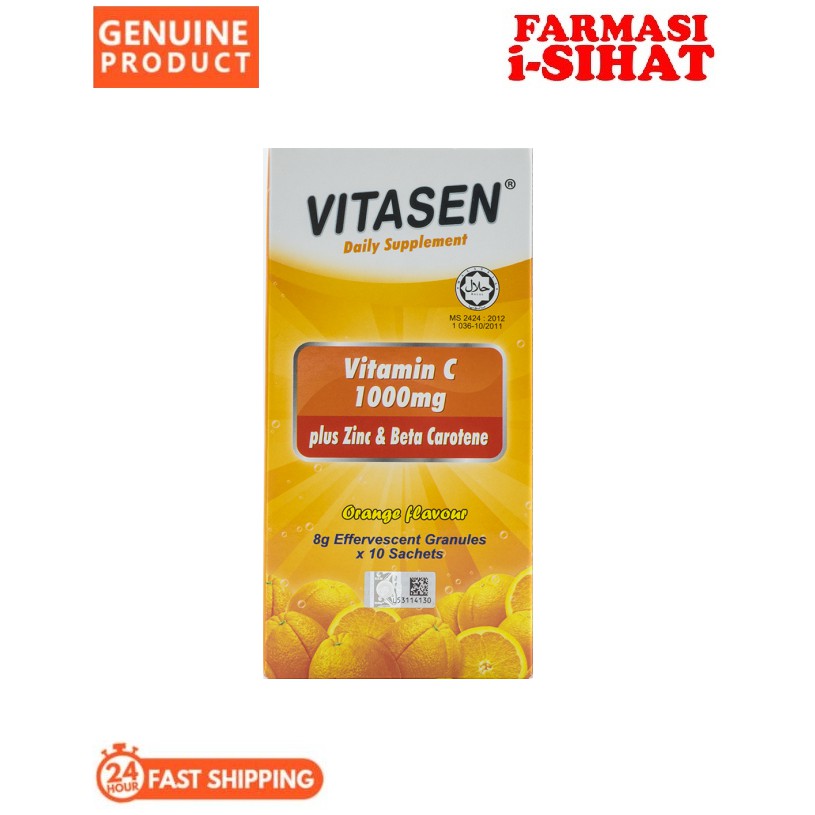 Vitasen Vitamin C 1000mg plus Zinc & Beta Carotene 8g Effervescent Granules (Orange) 10's / 4x10