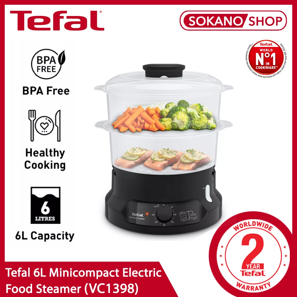 Tefal 6L 2 Layer BPA Free Mini Compact Electric Food Steamer (VC1398 ...