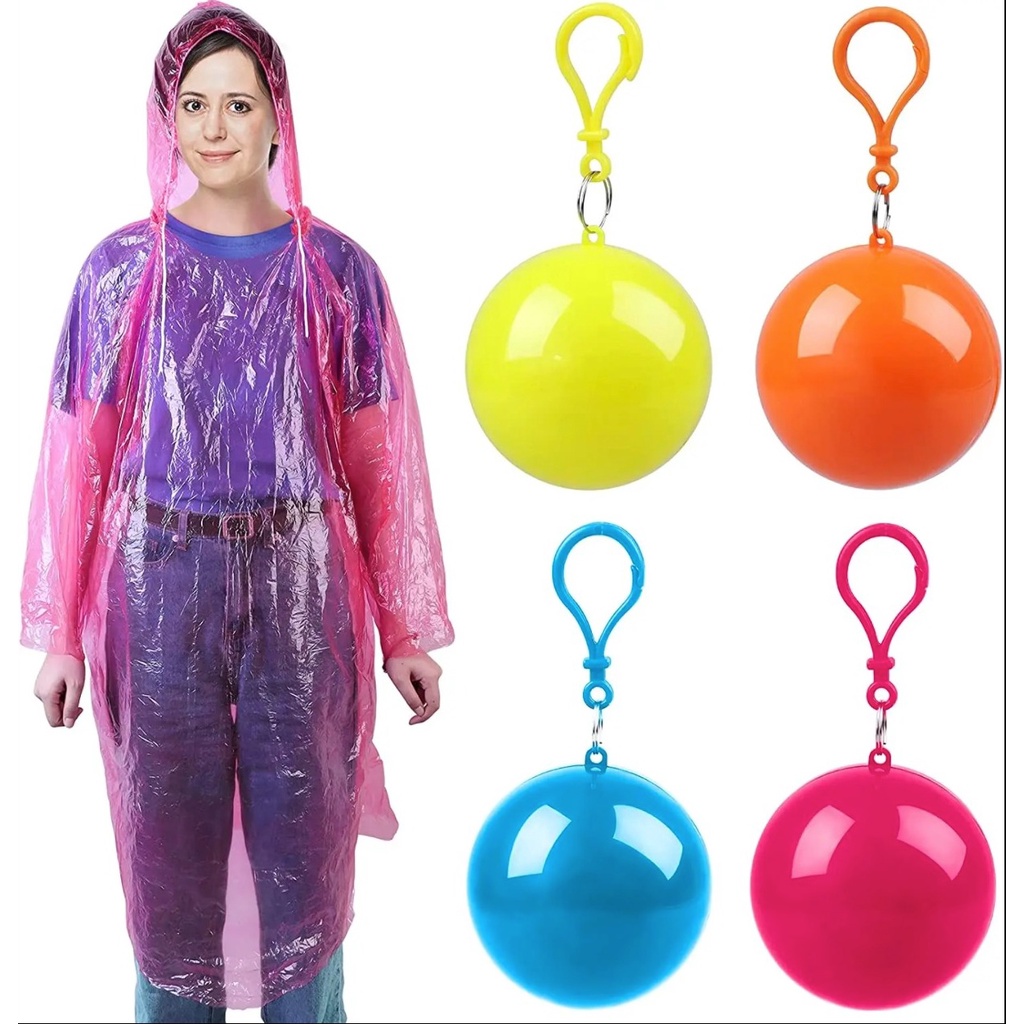 1Pcs Ball Rain Coat Keychain Ball Disposable Rainsuit Hooded Ponchos ...