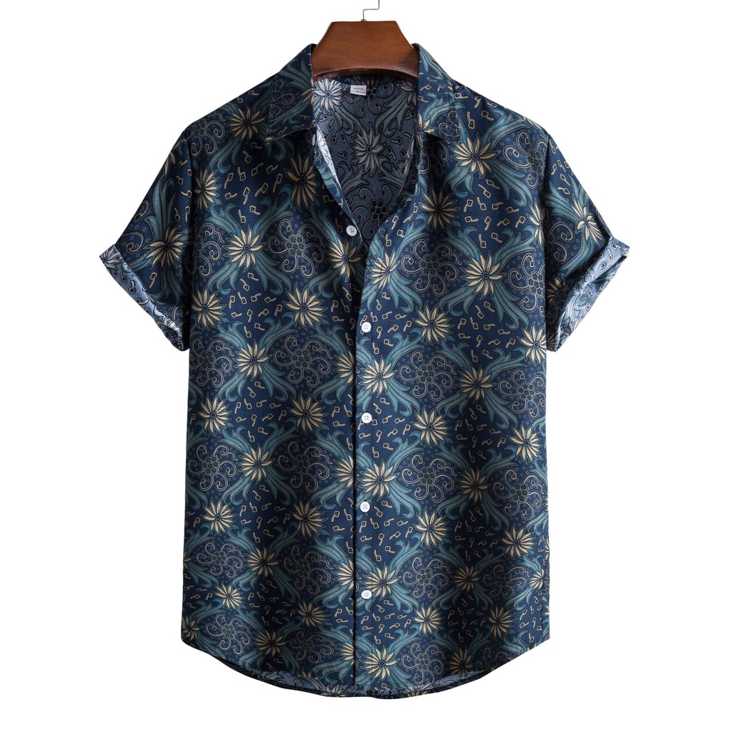 Kemeja Lelaki Summer Men Shirt Ethnic Style Printed Linen Hawaii Shirts ...