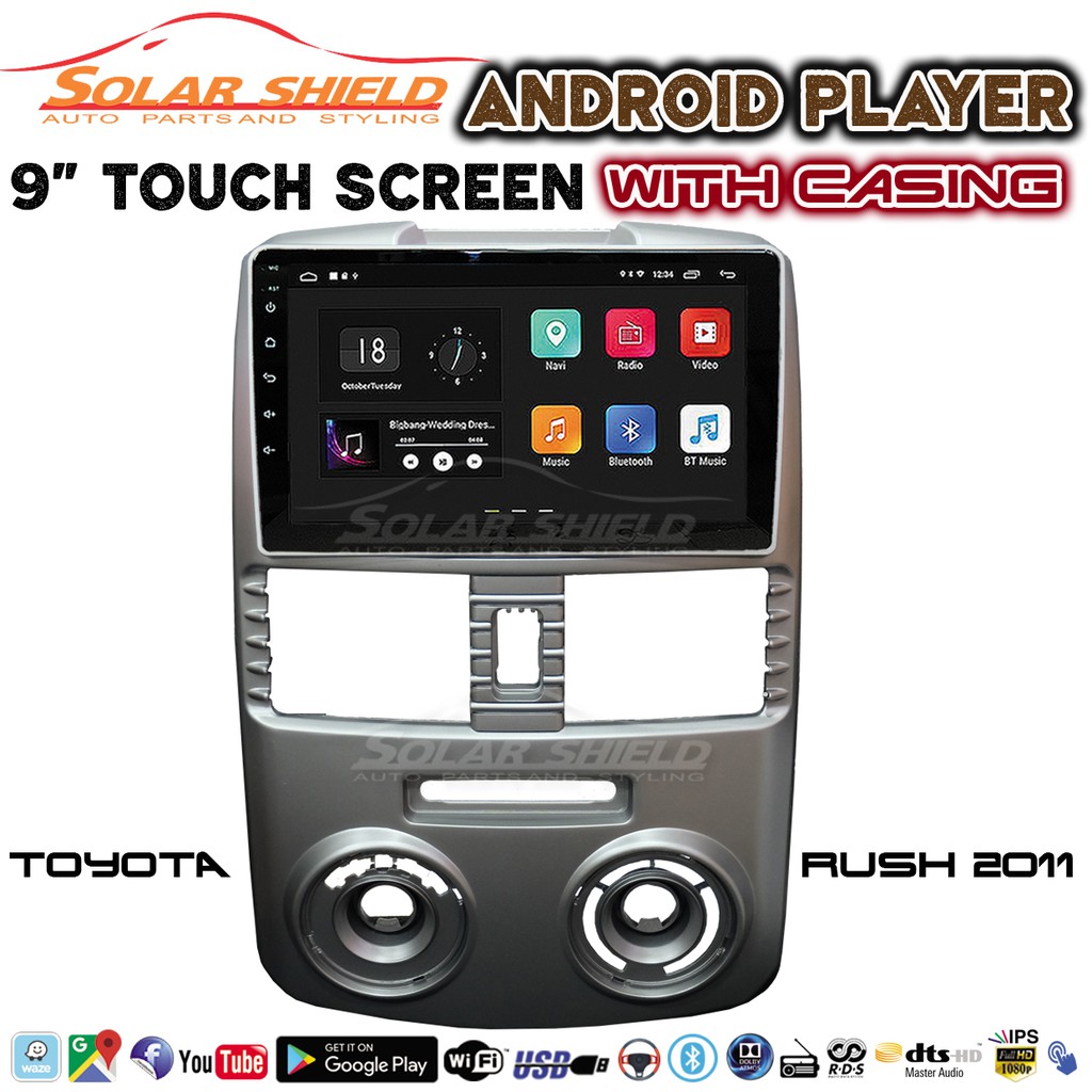 Toyota Rush 2011 9'' Android Player Touch Screen GPS Waze + Casing (Set ...