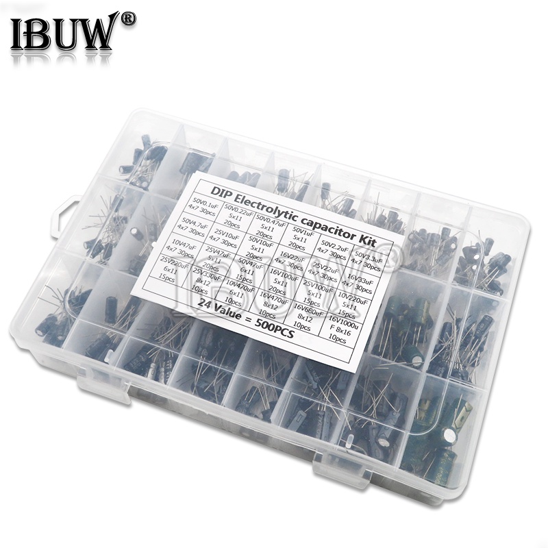 500PCS/lot 0.1UF-1000UF 24Values Aluminum Electrolytic Capacitors 16 ...