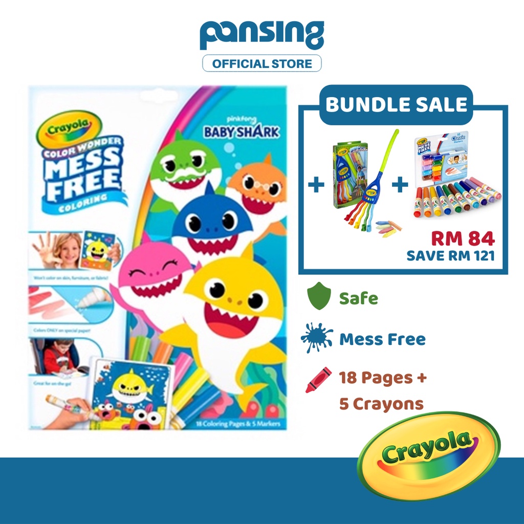 Crayola Color Book Wonder Mess Free Baby Shark Coloring Pages & Markers ...