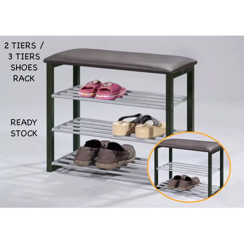 2 Tiers / 3 Tiers Shoes Rack with Cushion Bench Chair Shoe Cabinet Rak ...