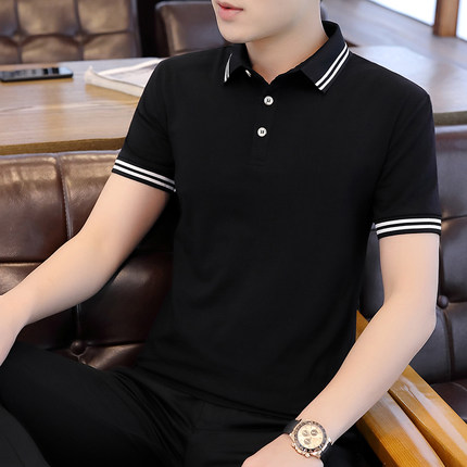 Men Clothing Shop Double Thin Stripe Collar Polo Shirt | Shopee Malaysia