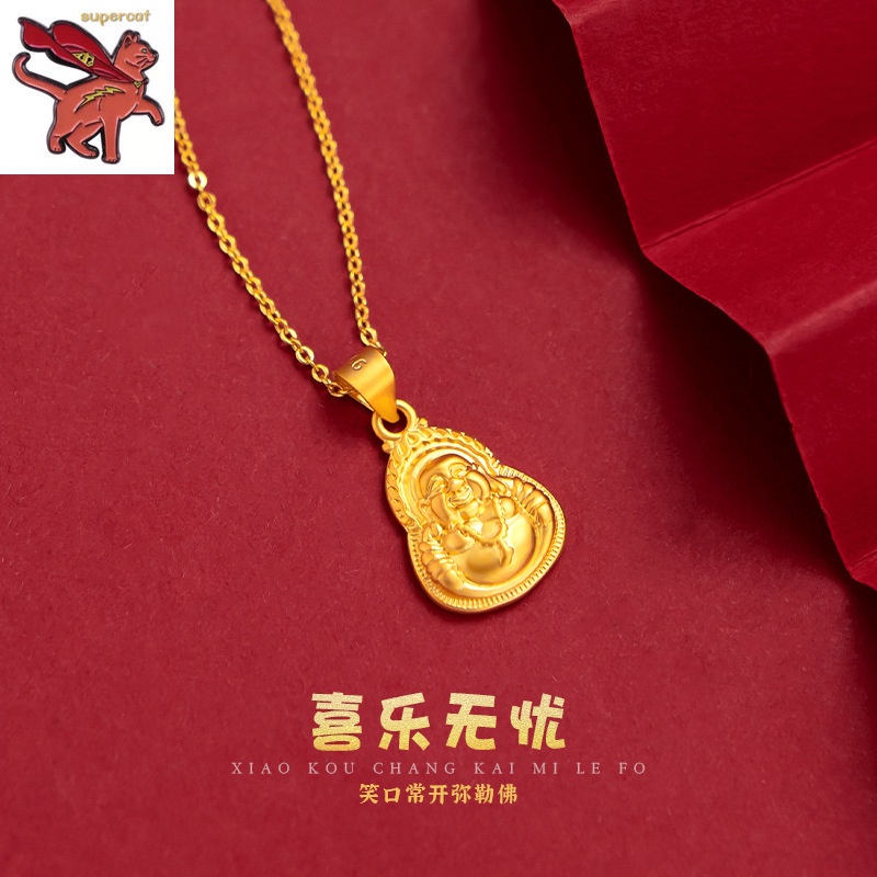 Original 18K Saudi Gold Pawnable Gold Maitreya Buddha Clavicle Necklace ...