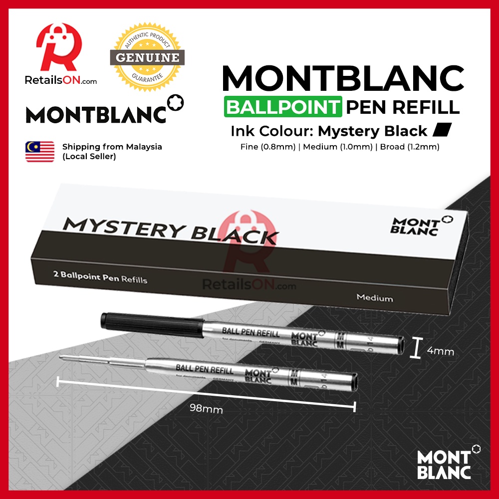 Montblanc Ballpoint Pen Refill (2 Per Pack) Mystery Black (ORIGINAL