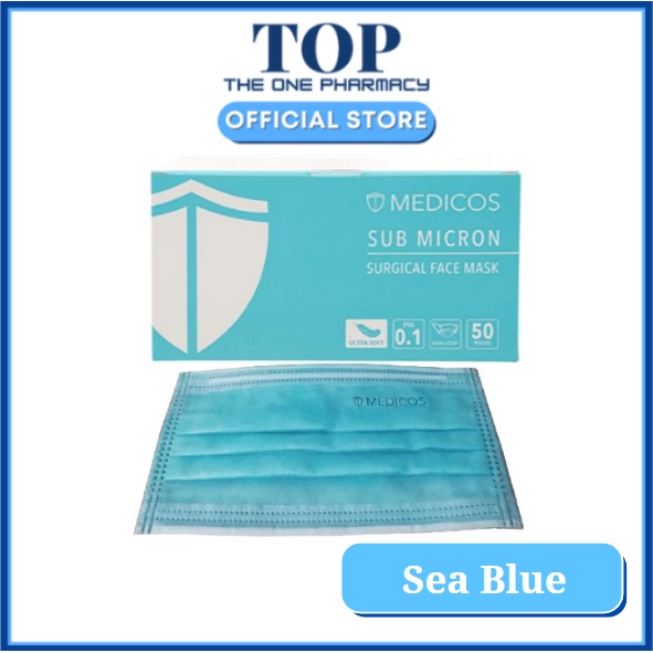 MEDICOS Sub Micron 3 ply/ 4 ply Surgical Face Mask 50's (ear-loop)