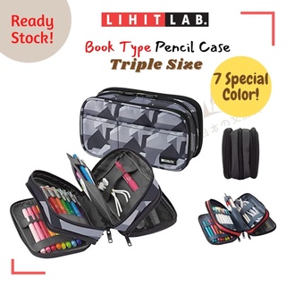 Lihit Lab Book Style Pen Case - Triple Zipper - Coral (Red)