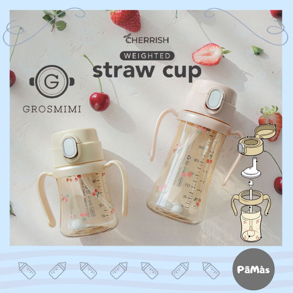 Korea Grosmimi PPSU Baby Bottle Drinking Straw Cup Anti-choke and