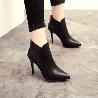 New Winter Autumn Black Stiletto Boot Leather Pointed Toe Ladies