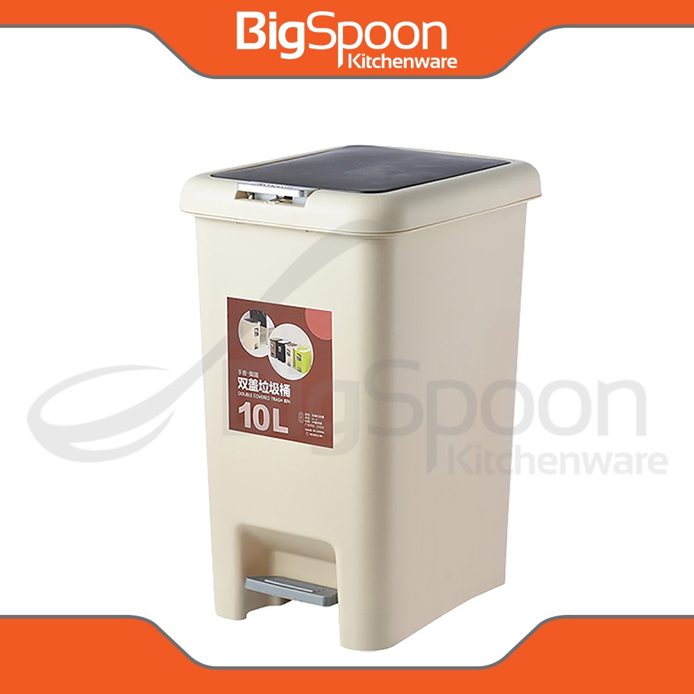 BIGSPOON Dual Pedal Dustbin with Lid Kitchen Rubbish Bin Trash Bin Tong ...