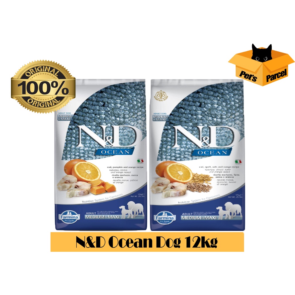 Farmina N&D Dog Food Ocean 12kg Cod,Pumpkin&Orange Cod,Spelt