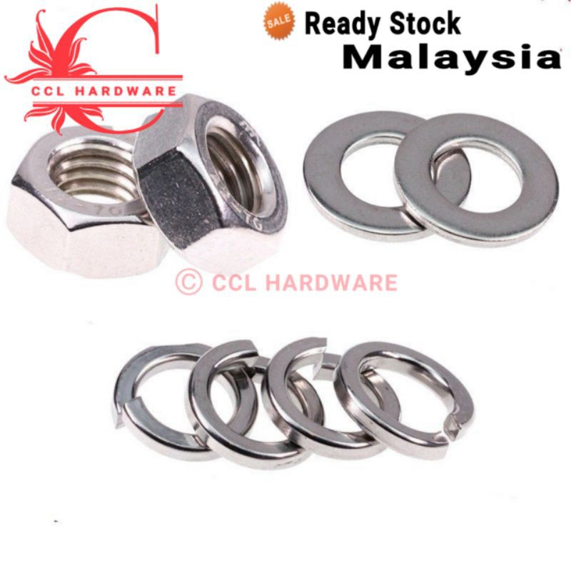 Stainless Steel 304 One Set Spring Washer Washer Hex Nut M3 M4 M5 M6 M8 ...