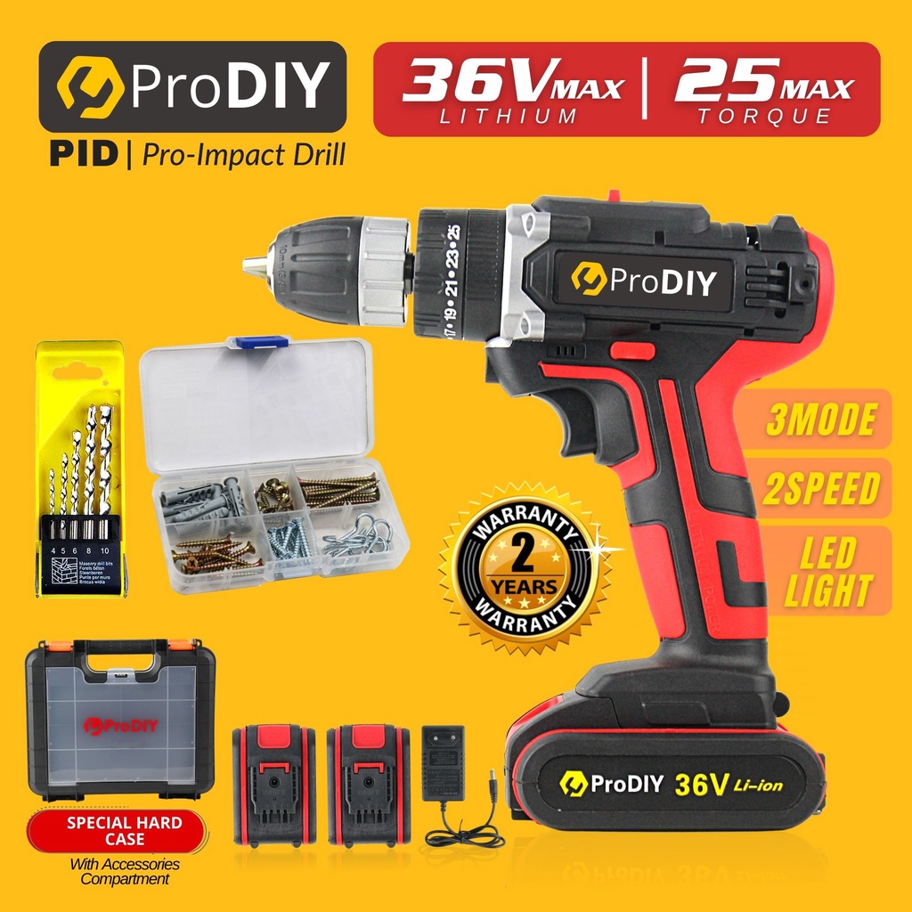 PRODIY PID Cordless Impact Drill Screwdriver With Hammer 3 Mode 12v 18v