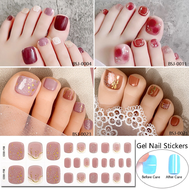 26Pcs Autumn Semi-cured Gel Nail Stickers Korea Glitter