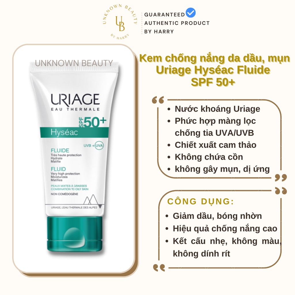 Uriage Hyseac Fluide Sunscreen SPF50+ for oily and acne-prone skin ...