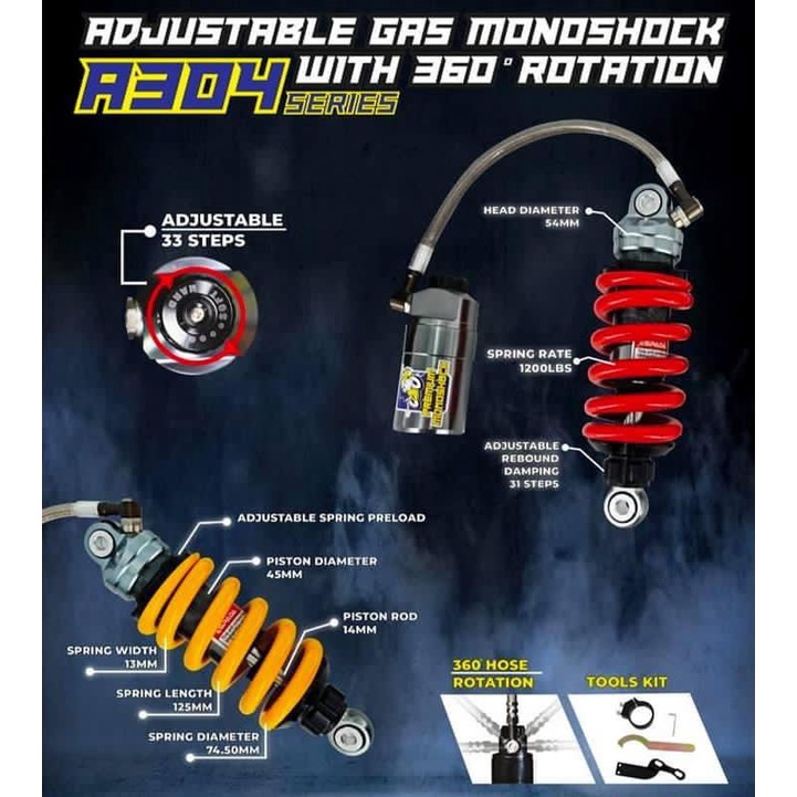 RS150 V1-V3 / RSX 150 230mm Espada racing A304 monoshock with tank gas ...