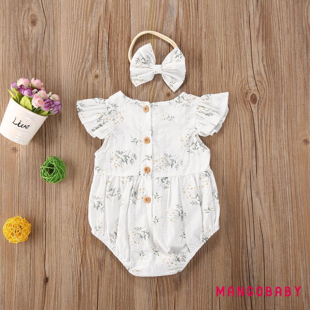 MG-2Pcs Baby Summer Outfits, Full-Floral Printed O-Neck Ruffle Sleeves ...