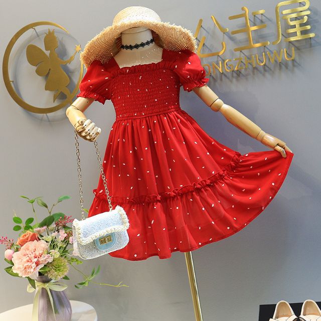 Girls Short Sleeve Chiffon Dress Kids Fashion Little Big Girl