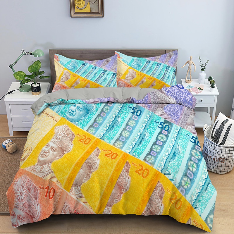 2/3pcs 3D Money Printed Bedding Set Malaysia Money Duvet Cover Set