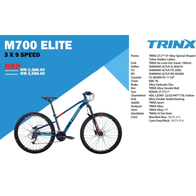 TRINX BIKE M700 Elite Italy Mtb 27.5 Frame Xs Shopee Malaysia