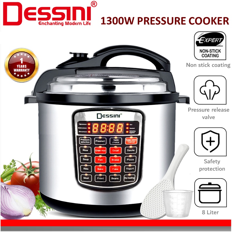 DESSINI ITALY 10 IN 1 8L Electric Digital Pressure Cooker Non-stick ...