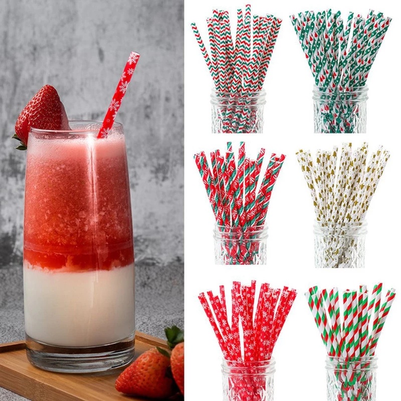 25 PCS Christmas Snowflake Series Disposable Kraft Paper Straws /Hotel ...