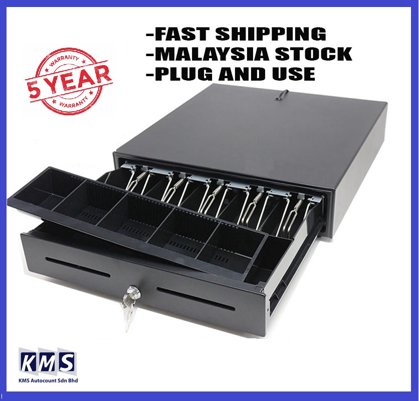 5 Compartment Heavy Duty Cash Drawer Box POS Register RJ-11 Key Lock ...