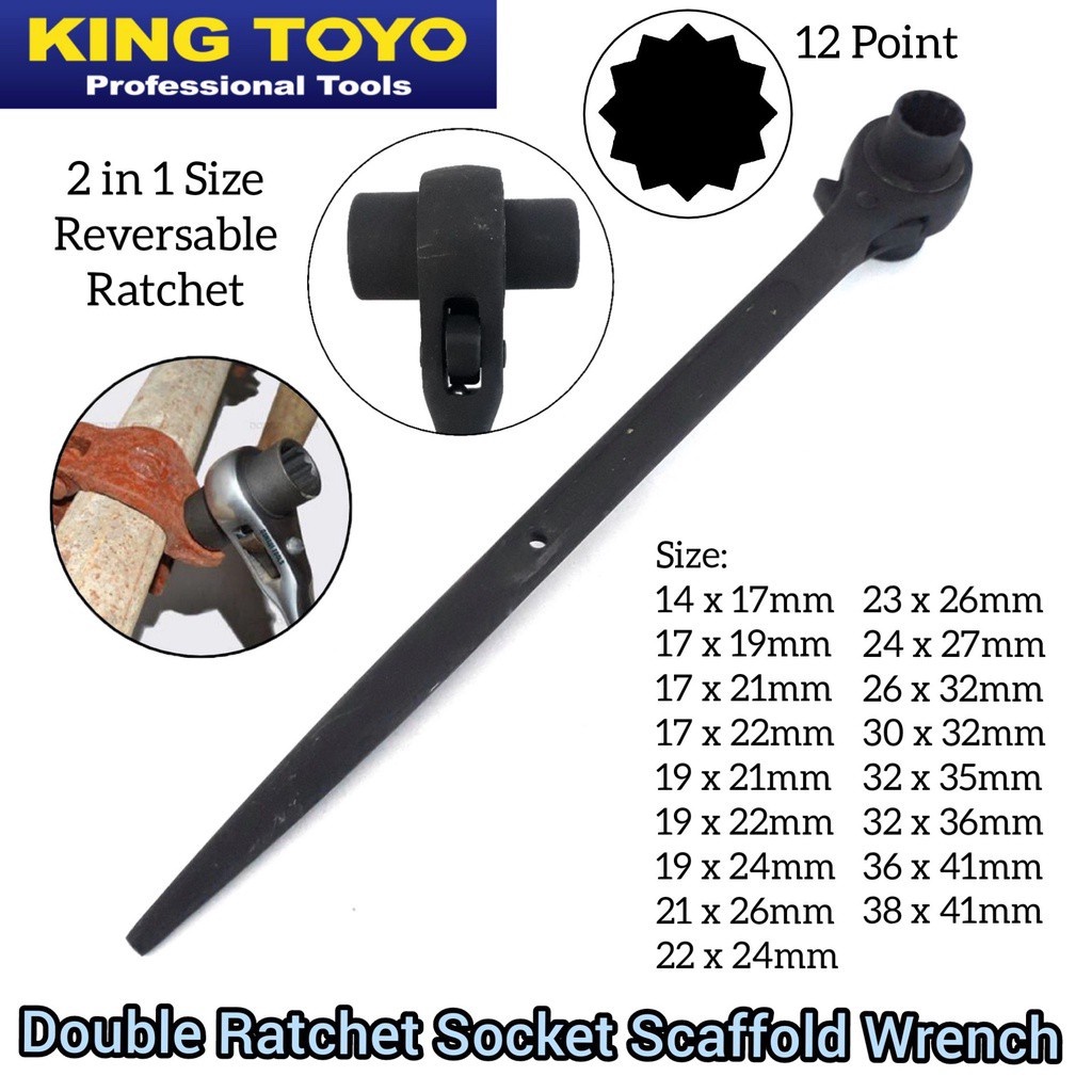 TOCHUN 19mm - 22mm Double Ended Socket Ratcheting Podger Scaffold Spud Wrench-12 Point Hexagon