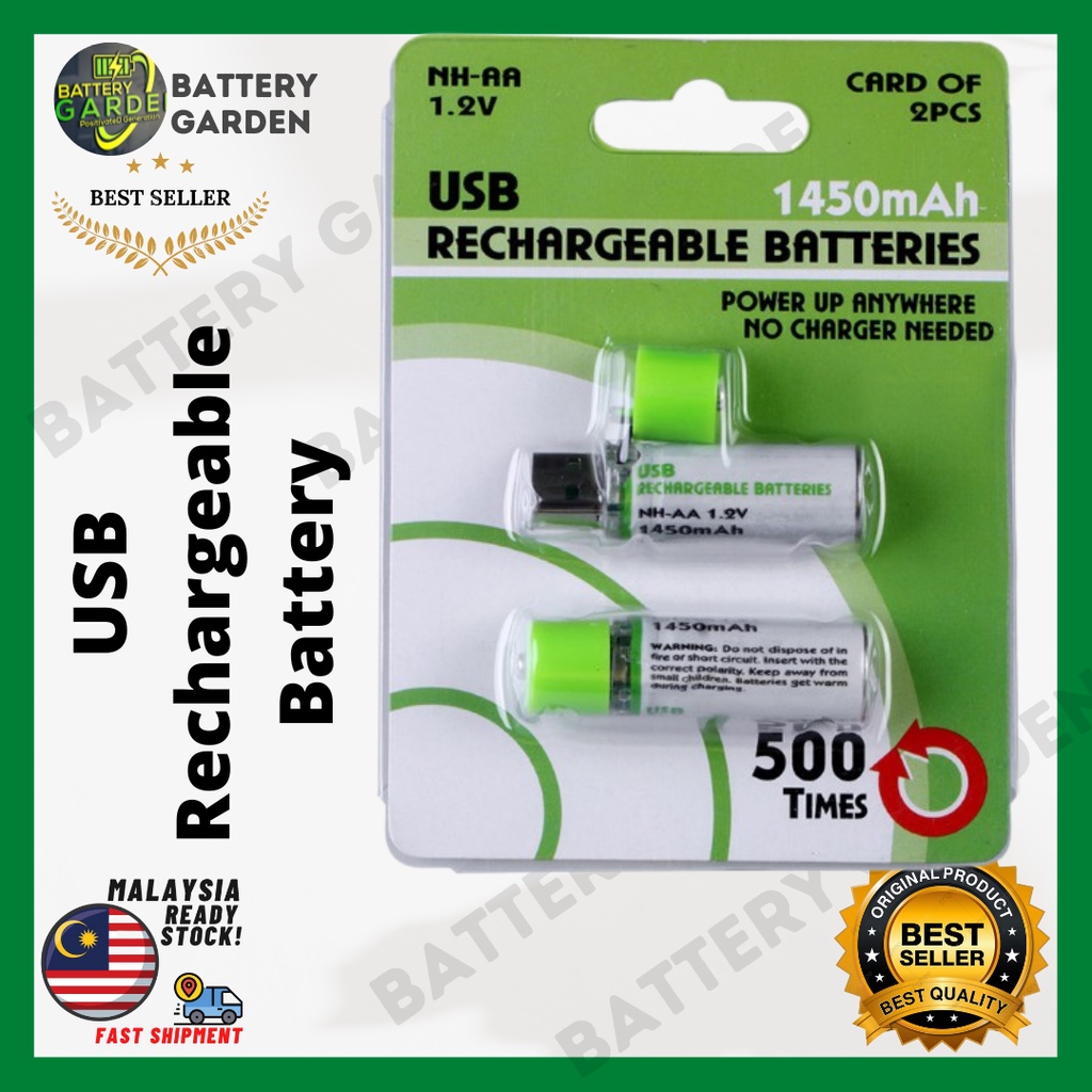 AA USB Rechargeable AA Batteries Cell Nh-Aa 1.2V 1450Mah ( 2 PCS ...