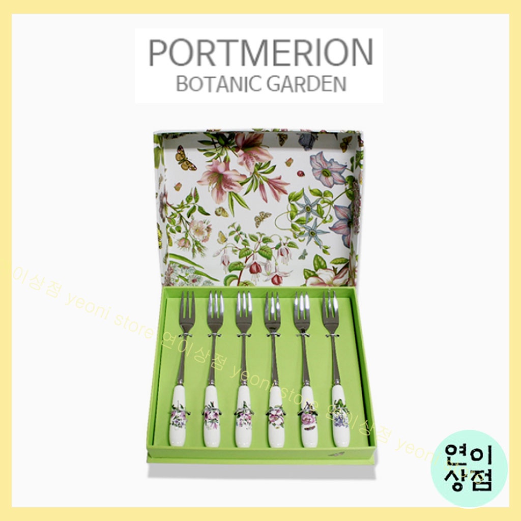 portmeirion botanic garden teafork teaspoon set 6p stainless steel porcelain tea fork dessert