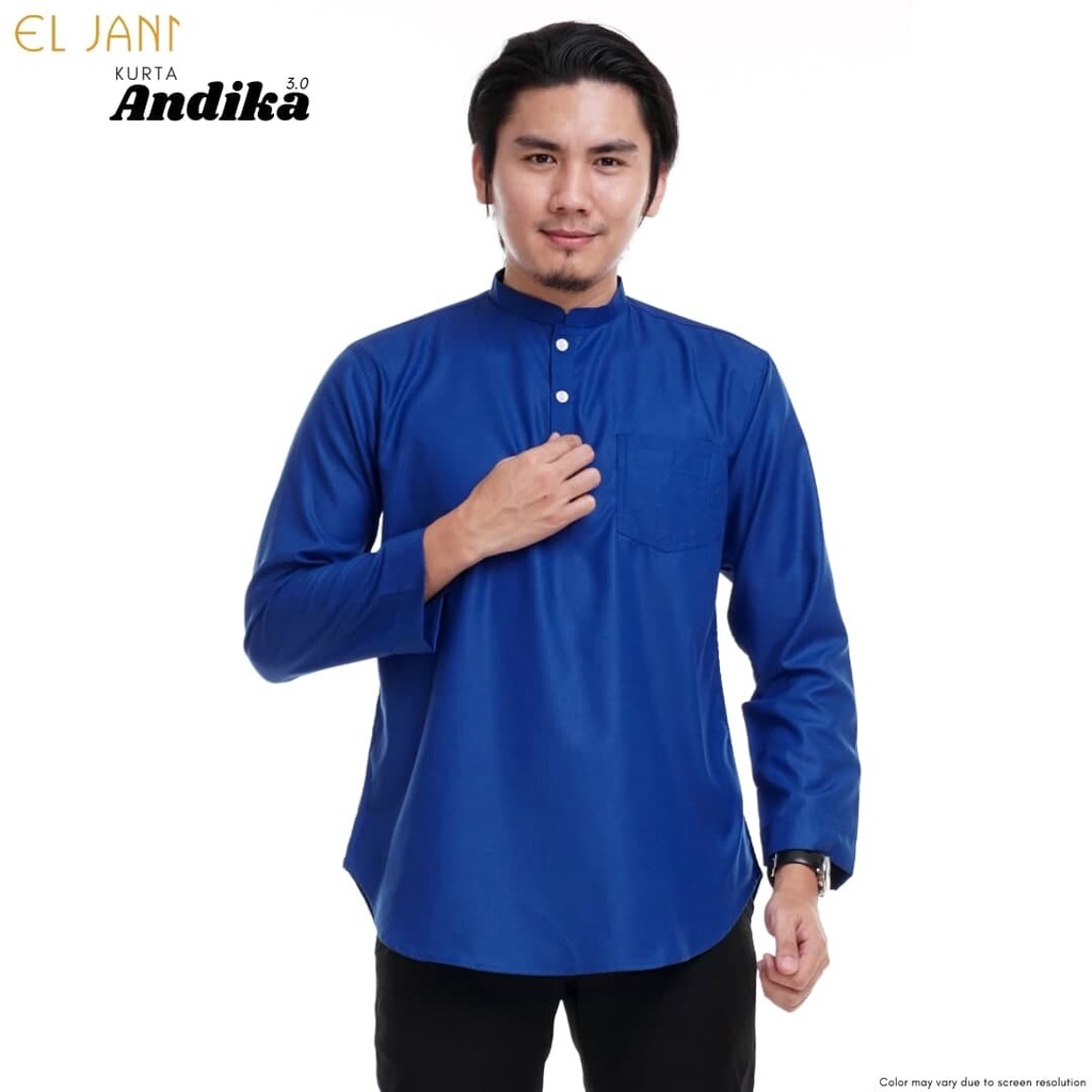 Baju Kurta Lelaki Dewasa Cotton Lengan Panjang Long Sleeve Cekak Musang Hitam Royal Blue Biru 1475