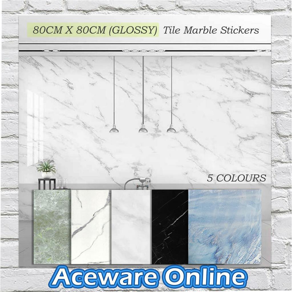1PC 80CM X 80CM Thicken Self-Adhesive Floor Tile Marble Stickers Glossy ...