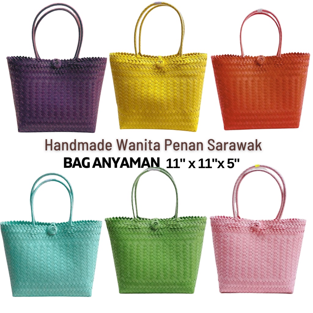 X Plain Beg Anyaman Sarawak Tote Bag Women Pvc Bakul Anyaman