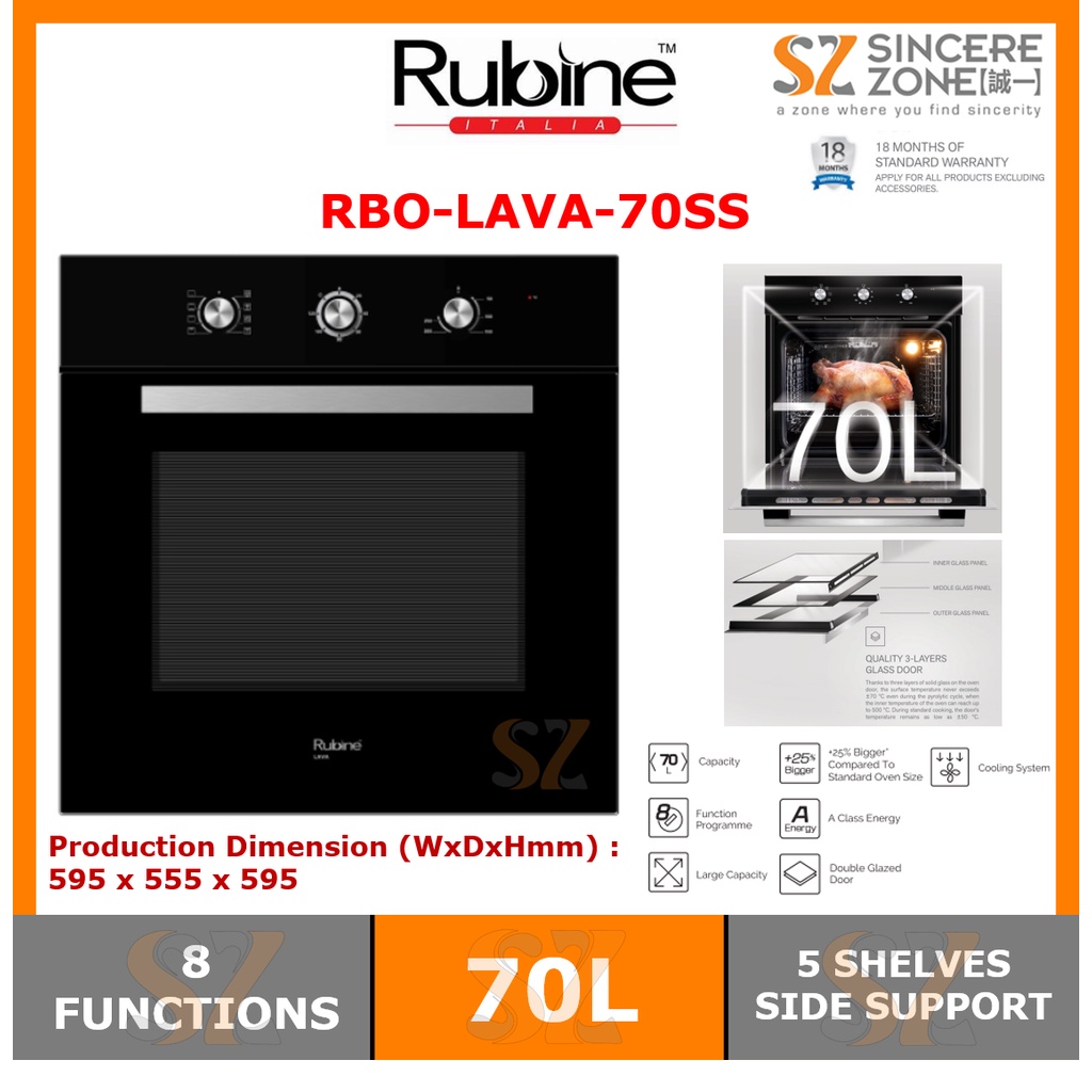 RUBINE RBOLAVA70SS BUILT IN OVEN 70L / 8FUNCTION / ROTISSERIE