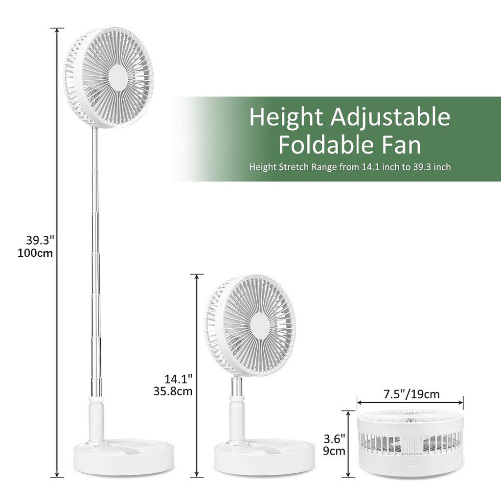 7200MAH Large Power Folding FAN Stand Fan Portable Telescopic Floor/USB