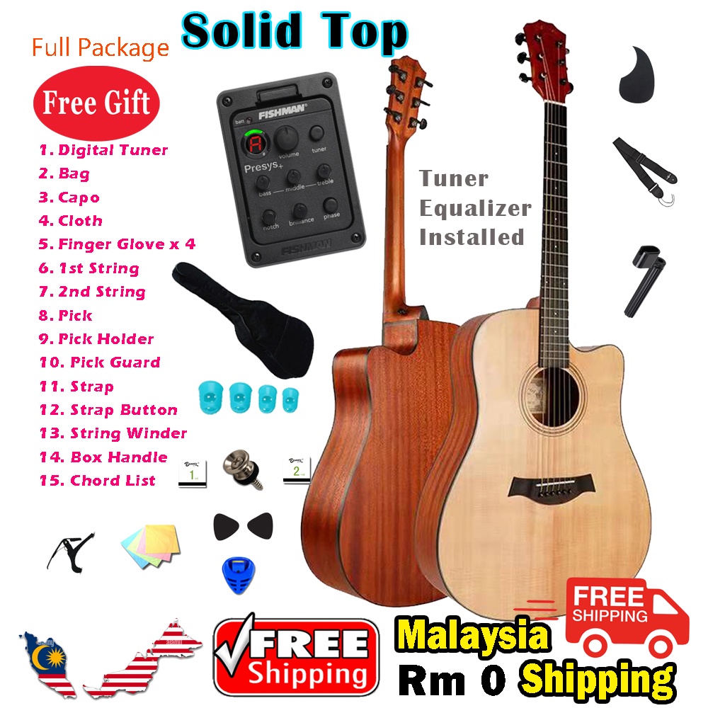 Mentreel Solid Top Acoustic Guitar. acoustic guitar / Gitar package