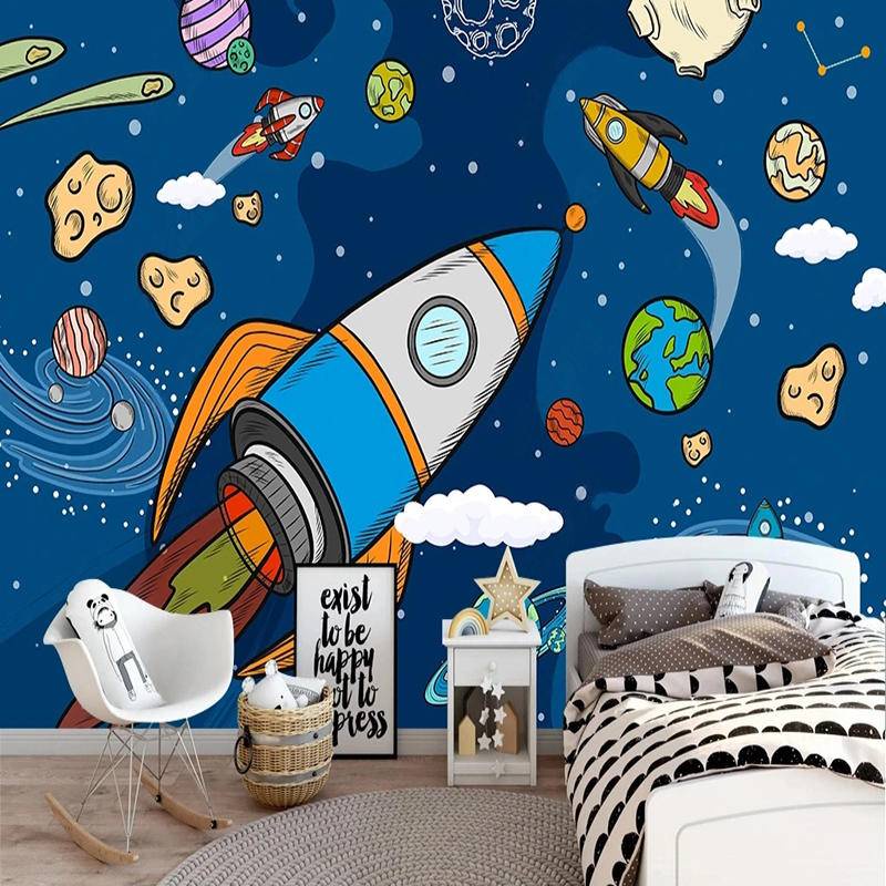 Custom Kid Bedroom Decor Mural Wallpaper Hand Painted Universe Space ...