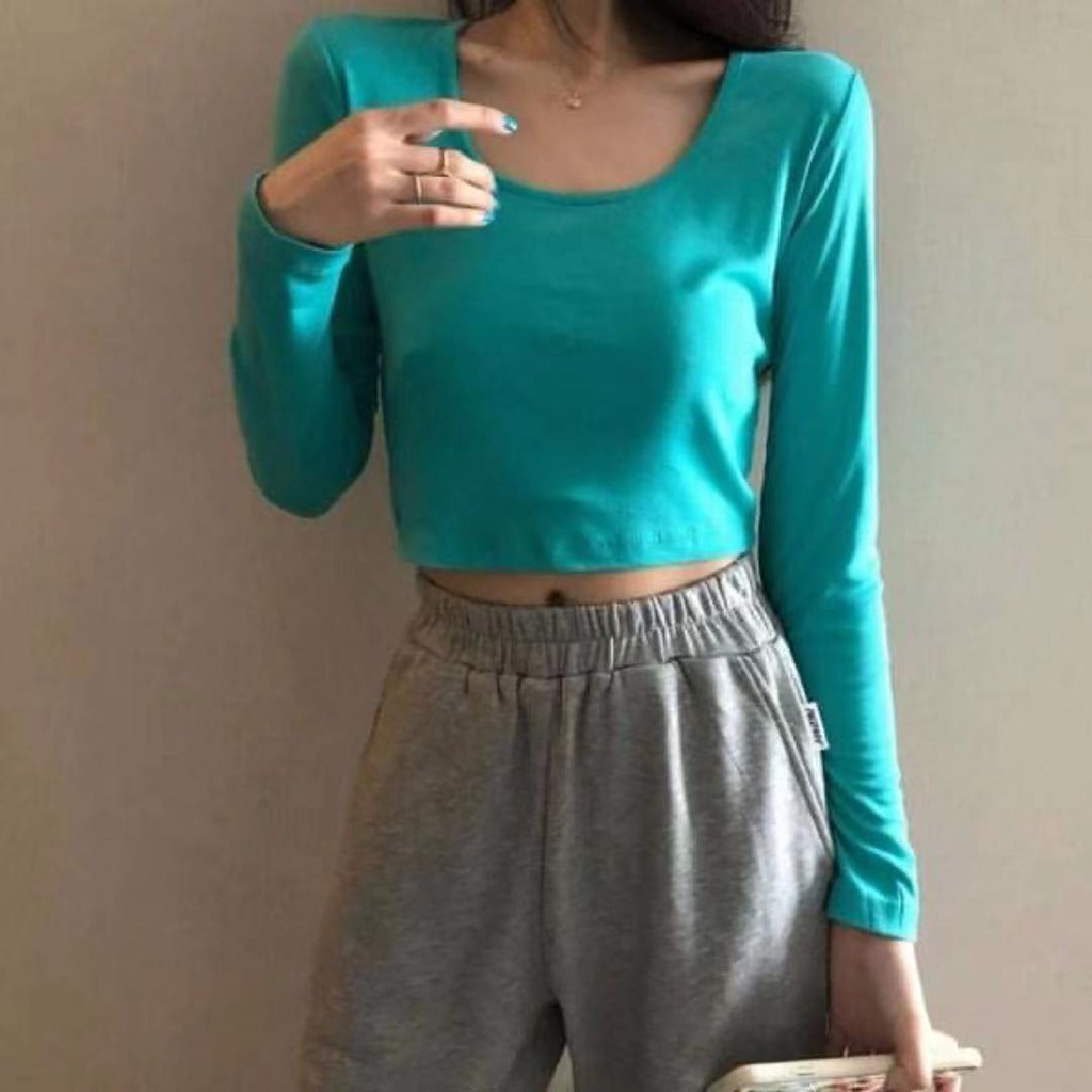 [ready Stock]women Korean Style Solid Colour Long Sleeve Fit Blouse