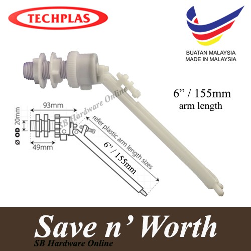 TECHPLAS SIDE INLET PLASTIC CISTERN FLOAT VALVE (6
