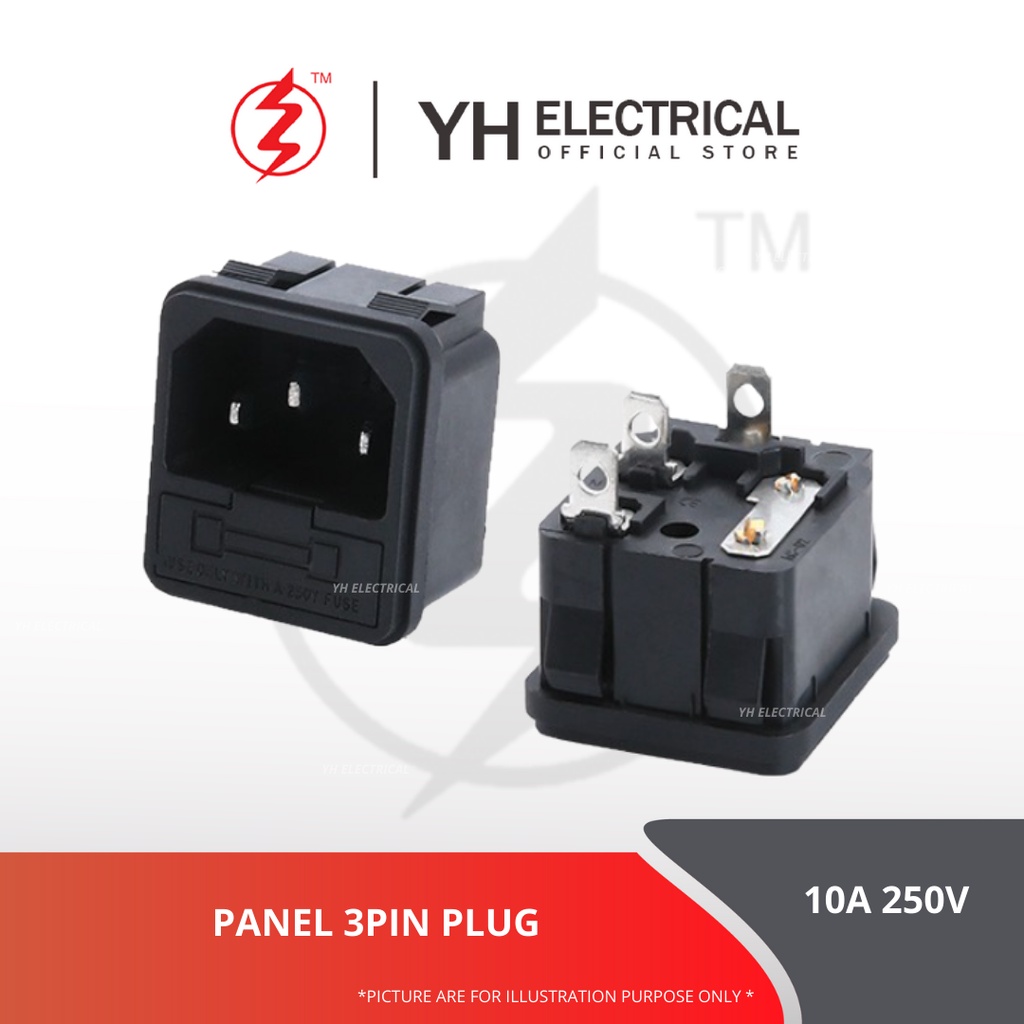 3 Pin Electrical Socket 250V10A Fuse Female Male Inlet Plug Pin